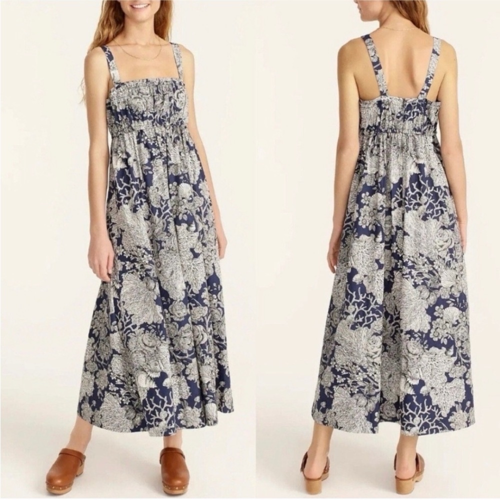 J. Crew Collection Gathered Tank Midi Dress Ratti Blue Seashell Size 0
